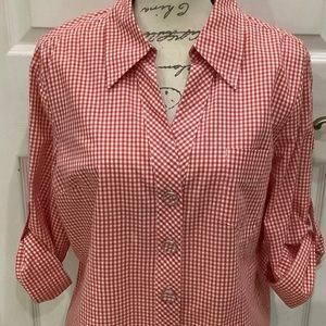 Liz & Co, Red gingham roll sleeve Blouse, size XL